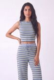 Navy Contrast Sleeveless Striped Top  And Relaxed Trouser