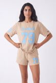 Oatmeal Contrast Short Sleeve LA 79 Varsity T-Shirt With Short Set
