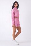 Pink Cropped Zip-Up Track Jacket And Running Shorts