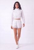 White Cropped Zip-Up Track Jacket And Running Shorts