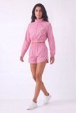 Pink Cropped Zip-Up Track Printed Jacket And Running Shorts