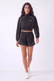 Black Cropped Zip-Up Track Printed Jacket And Running Shorts