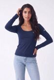 Navy Printed Long Sleeve Scoop Neck Fitted Top
