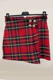 Red Tartan Plaid Gold Buttons Mini Skirt
