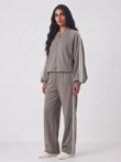 Zip Up T-shirt Lounge Co-ord Set with Wide-Leg Trousers
