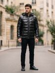 Black Pu Bubble Jacket With Detachable Hood