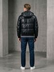 Black Pu Bubble Jacket With Detachable Hood