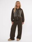 Hooded Cable Embroidered Zip-Up Detail Jogger Tracksuit Set