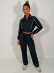 Black Water Resistant Zip Through Crop Top & Joggers Co-ord