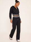 Black Hooded 2 Stripe Zip Up Jumper With Straight Leg Jogger