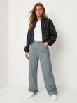 White Polka Dot Bubble Hem Zip Windbreaker Jacket-Copy