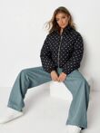 White Polka Dot Bubble Hem Zip Windbreaker Jacket-Copy