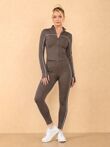 Taupe Striped Long Sleeve Active Top And Legging Energy Gym Set