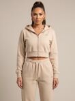 Beige Printed Cropped Hoodie and Joggers Co-Ord
