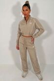 Beige Printed Water Resistant Zip Through Crop Top & Joggers Co-ord