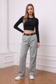 Charcoal Printed Wide Leg Elastic Waist Trousers