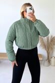 Wine Zip Up Gingham High-Neck Cropped Jacket