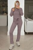 Navy and White Striped Long Sleeve Top and Wide Leg Trouser Co-Ord Set