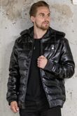 Black Pu Bubble Jacket With Detachable Hood