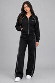 Hooded Elastic Cropped Printed Zip-Up & Side-Stripe Jogger Set