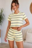 Yellow With Grey Cropped Striped Top With Short Set