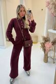 Wine Snap Buttons Corset Fit Sweatshirt With Wide Leg Trouser