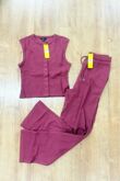 Wine Ribbed Sleeveless Button Up Top With Wide Leg Trouser