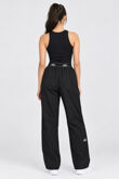 Black Printed Contrast Waist Wide Leg Elastic Trousers