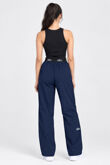 Navy Printed Contrast Waist Wide Leg Elastic Trousers