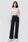 Black Casual Loose High Waisted Super Stretch Wide Leg Jeans
