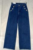 Dark Blue Gold Button With Raw Hem Jeans