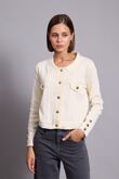 Cropped Gold Button Embellished Knit Cardigan
