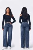 Blue Low Waist Casual Relaxed Fit Wide Leg Jeans