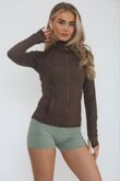 Brown High Neck Fitted Zip-Up Lightweight Athletic Jacket