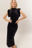 Velvet Padded Shoulder Maxi Dress