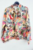 Beige Vibrant Bird Print Bomber Jacket
