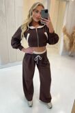 Contrast Cropped Zipped Hoodie With Wide Leg Trouser