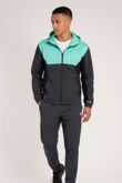 Mint Colorblock Zip Front Hooded Jacket With Tapered Jogger Set