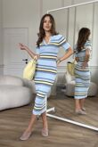 Contrast Short Sleeve Striped Polo Neck Dress Midi Dress