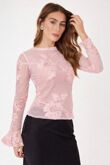 Long Sleeve Mesh Floral Applique Top
