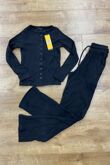 Black Kids Ribbed Molly Button Through Top and Wide Leg Trousers