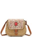 Beaded Straw Crossbody Bag