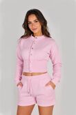 Pink Snap Buttons Corset Fit Sweatshirt With Short Co-Ord Set