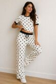 Contrast Waistband Polka Dot Trouser And Crop Top Co-Ord Set