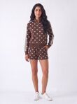 Chocolate Polka Dot 2 Stripe Zipped Sweatshirt With Short Set