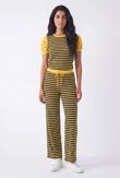 Ruched Short Sleeve Contrast Striped Top With Wide Leg Trouser