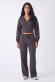 Slate Grey Ribbed Corset Fit Hoodie With Straight Leg Trouser