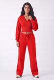 Red Ribbed Corset Fit Hoodie With Straight Leg Trouser
