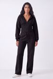 Black Ribbed Corset Fit Hoodie With Straight Leg Trouser