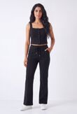 Black Interlock Molly Button Tank Top With Flare Trouser
